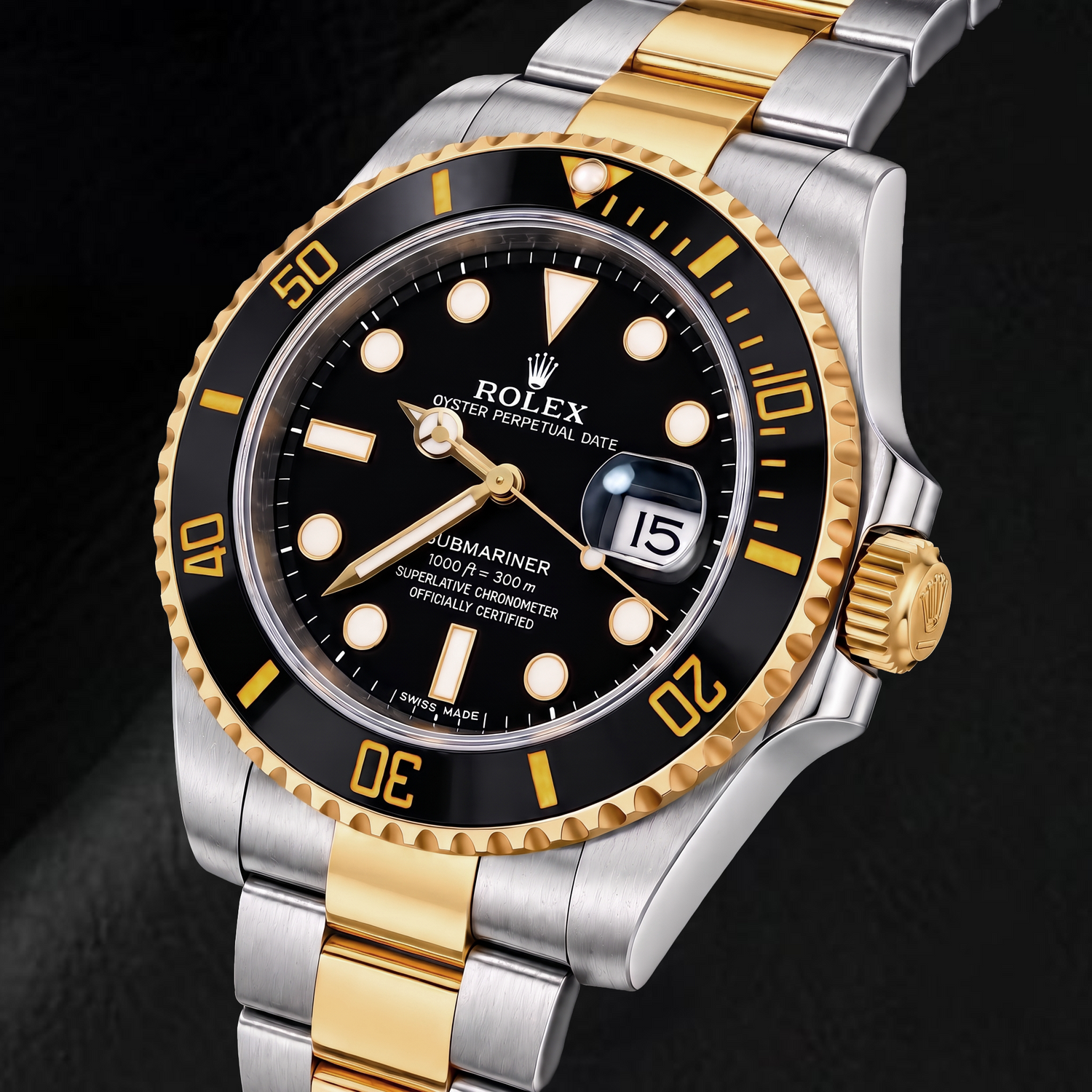 Rolex Submariner Date 116613LN 40 mm Bicolor-Uhr mit schwarzem Leuchtzifferblatt