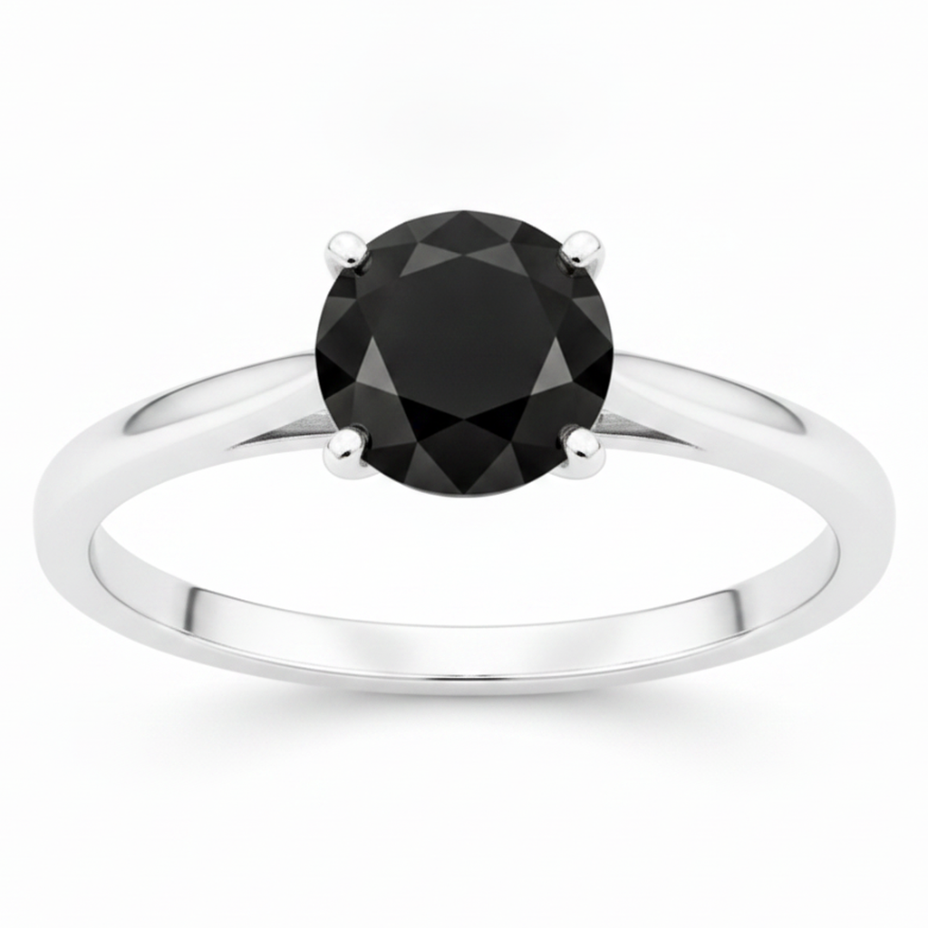 Schwarzer Diamant New York 3,5 Karat Echter Runder Solitär-Kathedralenring 14 Karat Weißgold