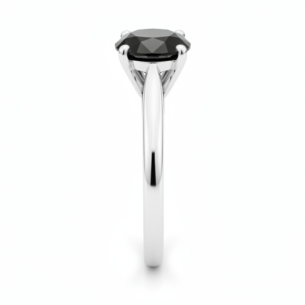 Schwarzer Diamant New York 3,5 Karat Echter Runder Solitär-Kathedralenring 14 Karat Weißgold