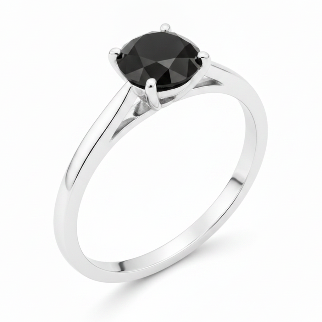 Schwarzer Diamant New York 3,5 Karat Echter Runder Solitär-Kathedralenring 14 Karat Weißgold