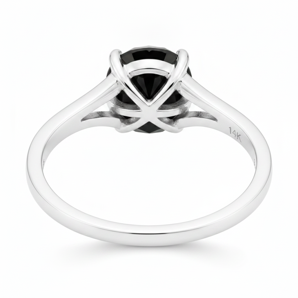 Schwarzer Diamant New York 3,5 Karat Echter Runder Solitär-Kathedralenring 14 Karat Weißgold