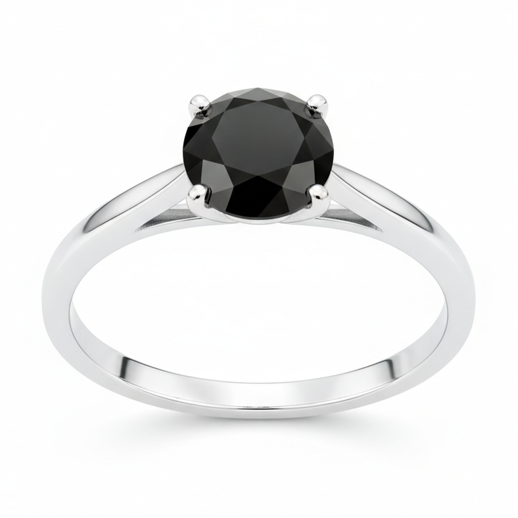 Schwarzer Diamant New York 3,5 Karat Echter Runder Solitär-Kathedralenring 14 Karat Weißgold
