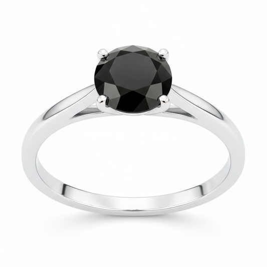 Schwarzer Diamant New York 3,5 Karat Echter Runder Solitär-Kathedralenring 14 Karat Weißgold