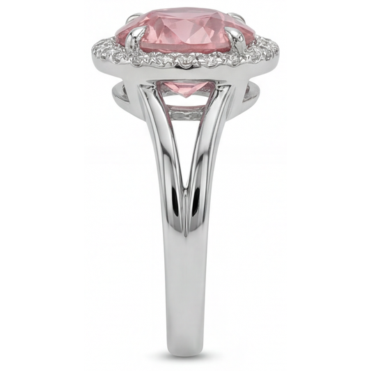 Padparadscha-Ring 4,3 Karat im Labor gezüchteter runder Saphir Halo 14 Karat Weißgold