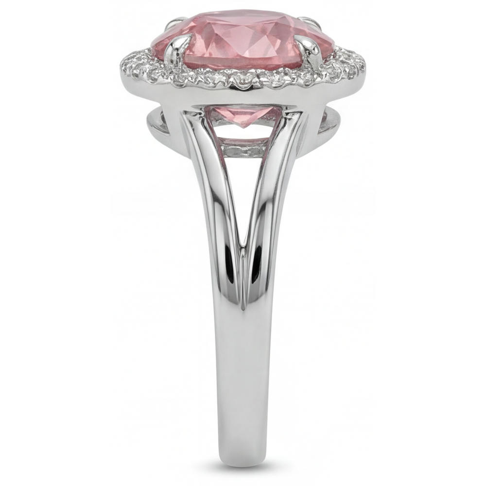 Padparadscha-Ring 4,3 Karat im Labor gezüchteter runder Saphir Halo 14 Karat Weißgold