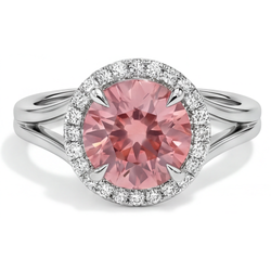 Padparadscha-Ring 4,3 Karat im Labor gezüchteter runder Saphir Halo 14 Karat Weißgold