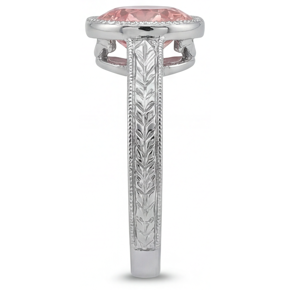 Padparadscha-Solitärring, 4 Karat im Labor gezüchteter runder Saphir, Lünette, 14 Karat Weißgold