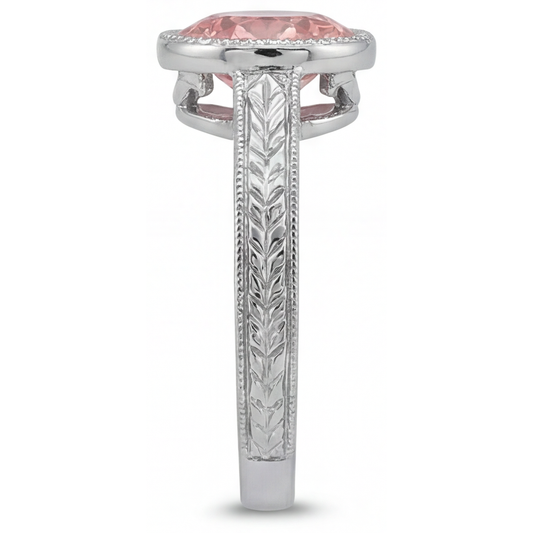 Padparadscha-Solitärring, 4 Karat im Labor gezüchteter runder Saphir, Lünette, 14 Karat Weißgold