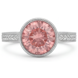 Padparadscha-Solitärring, 4 Karat im Labor gezüchteter runder Saphir, Lünette, 14 Karat Weißgold