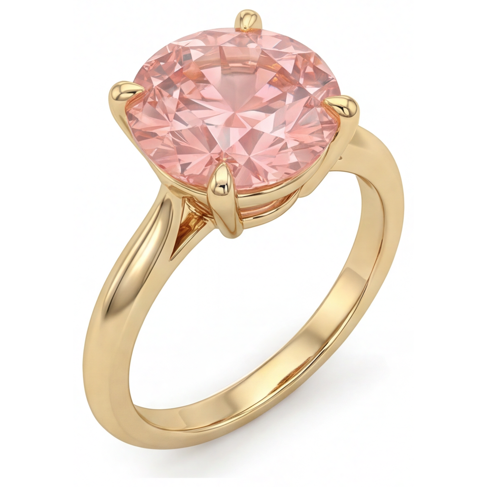 Padparadscha-Saphir-Ring 4 Karat im Labor gezüchtet Runder Solitär 14 Karat Gelbgold