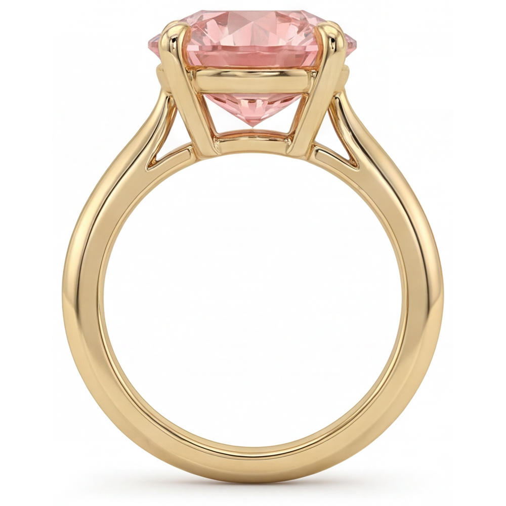 Padparadscha-Saphir-Ring 4 Karat im Labor gezüchtet Runder Solitär 14 Karat Gelbgold