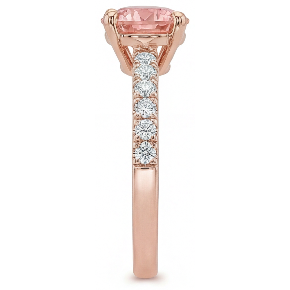 Padparadscha-Verlobungsring 1,8 Karat Echter Runder Saphir Pavé 14 Karat Roségold
