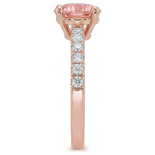 Padparadscha-Verlobungsring 1,8 Karat Echter Runder Saphir Pavé 14 Karat Roségold