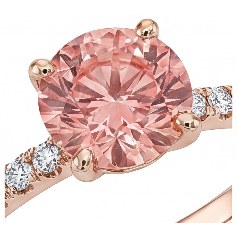 Padparadscha-Verlobungsring 1,8 Karat Echter Runder Saphir Pavé 14 Karat Roségold