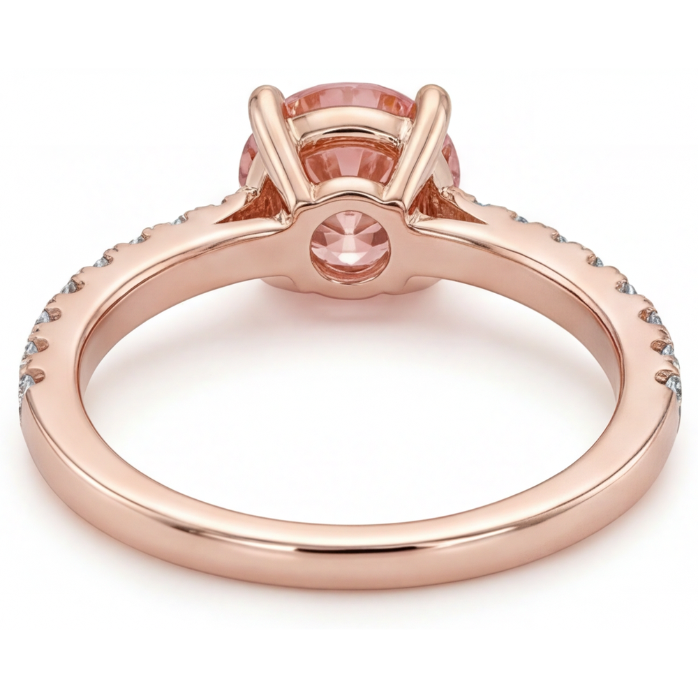 Padparadscha-Verlobungsring 1,8 Karat Echter Runder Saphir Pavé 14 Karat Roségold