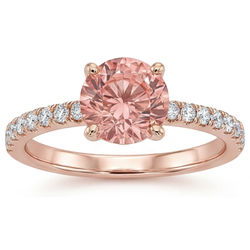 Padparadscha-Verlobungsring 1,8 Karat Echter Runder Saphir Pavé 14 Karat Roségold