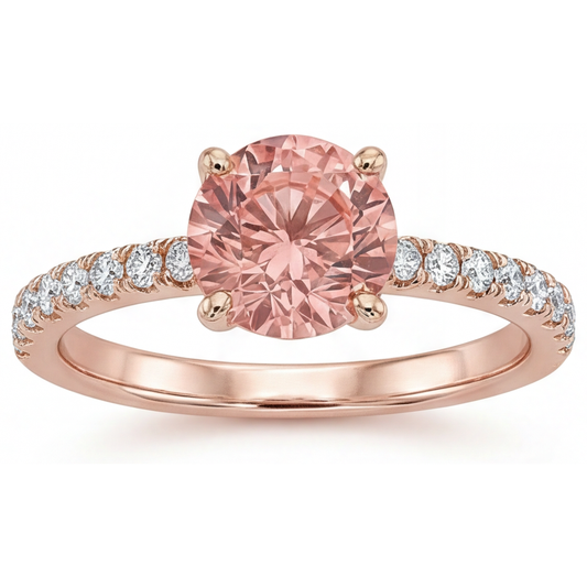 Padparadscha-Verlobungsring 1,8 Karat Echter Runder Saphir Pavé 14 Karat Roségold
