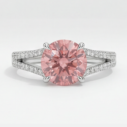Pfirsich-Saphir-Verlobungsring 2,6 Karat Natürlicher Runder Padparadscha Geteilte Ringschiene 14 Karat Weißgold