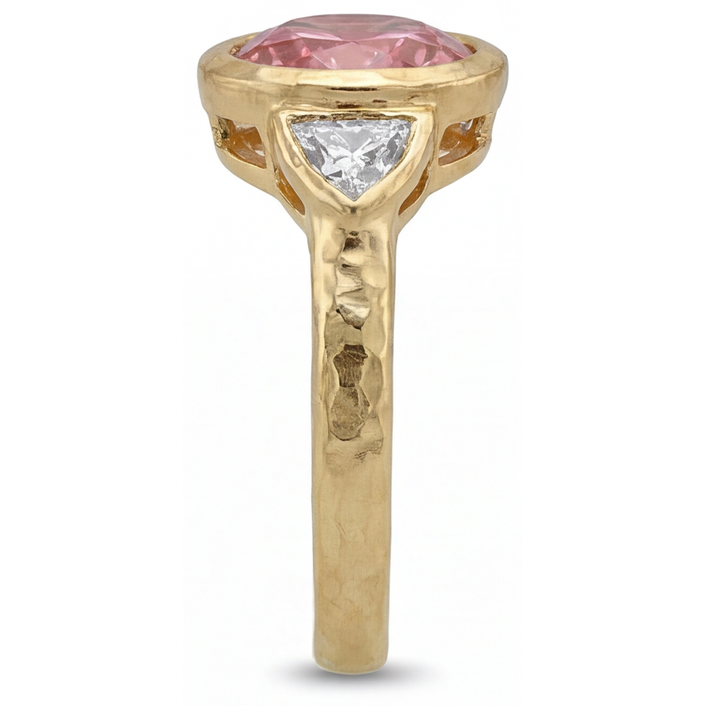 Padparadscha-Ring 2,6 Karat natürlicher runder Saphir und weißer Trillant Lünette Drei-Stein 14 Karat Gelbgold