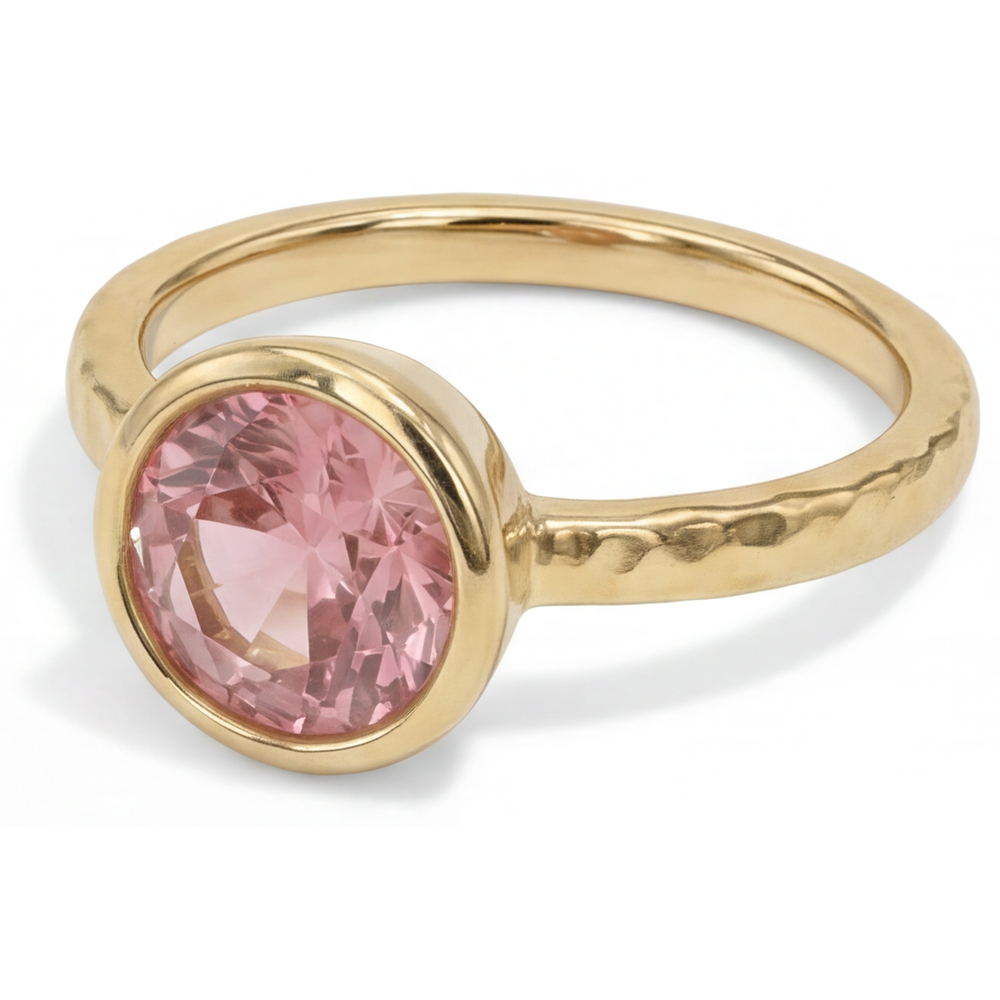 Padparadscha-Saphir Verlobungsring 2 Karat Echter Runder Solitär Lünette 14 Karat Gelbgold Deluxe