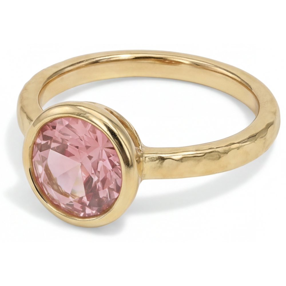 Padparadscha-Saphir Verlobungsring 2 Karat Echter Runder Solitär Lünette 14 Karat Gelbgold