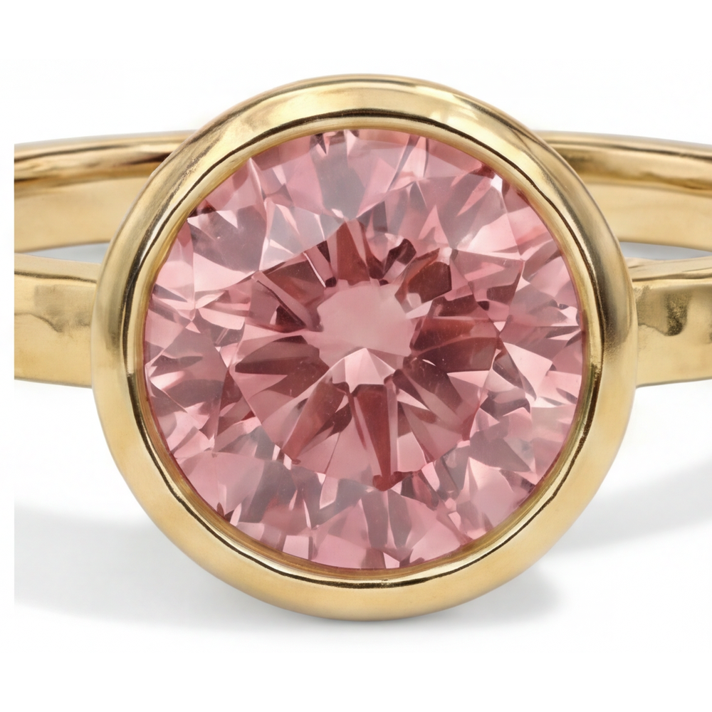 Padparadscha-Saphir Verlobungsring 2 Karat Echter Runder Solitär Lünette 14 Karat Gelbgold