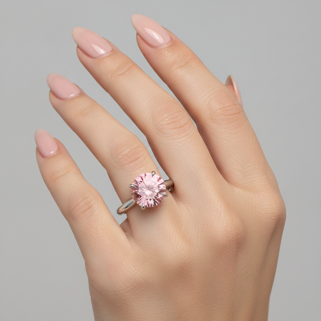 Pfirsich-Saphir 2,5 Karat Echter Runder Padparadscha Solitärring 14 Karat Weißgold
