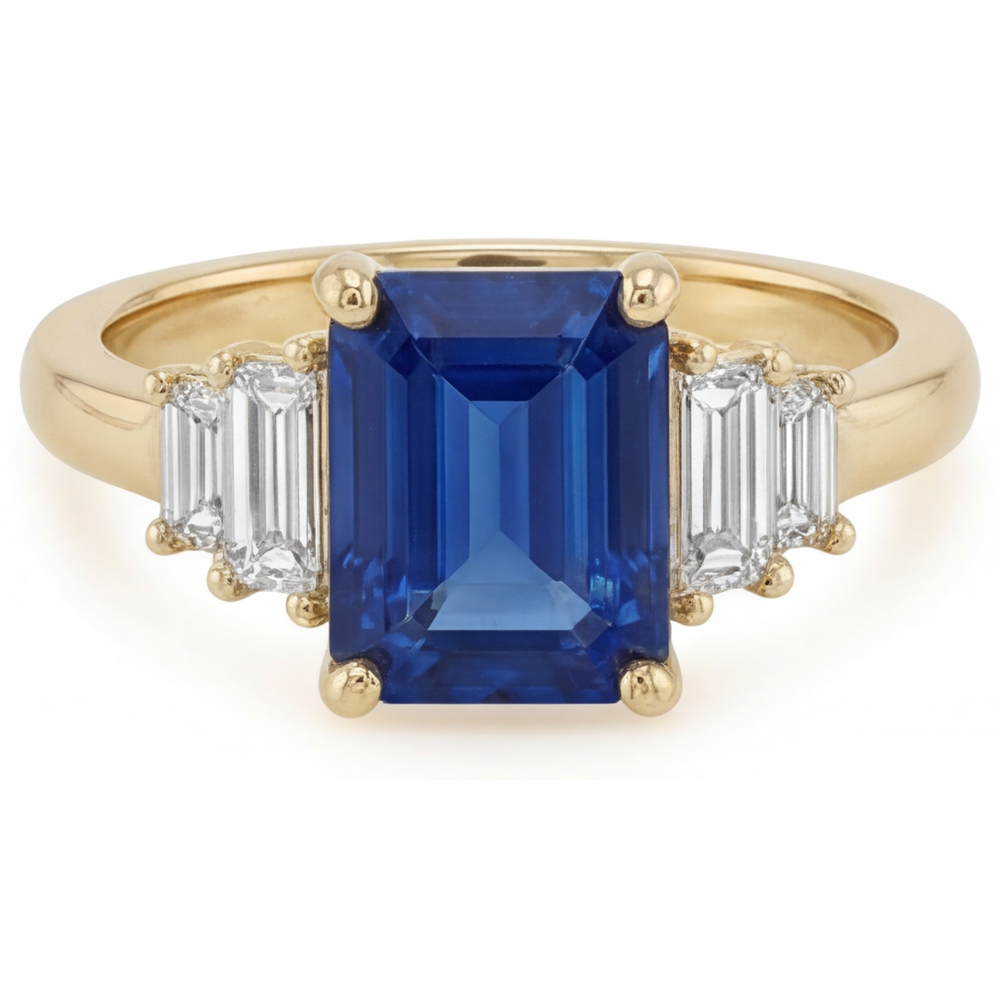 Authentischer Royalblauer Saphir Farbstein-Ring – Frontansicht