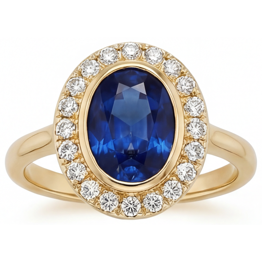Oval-Schliff Royalblauer Saphir Ring in 14 Karat Gelbgold – Hauptansicht