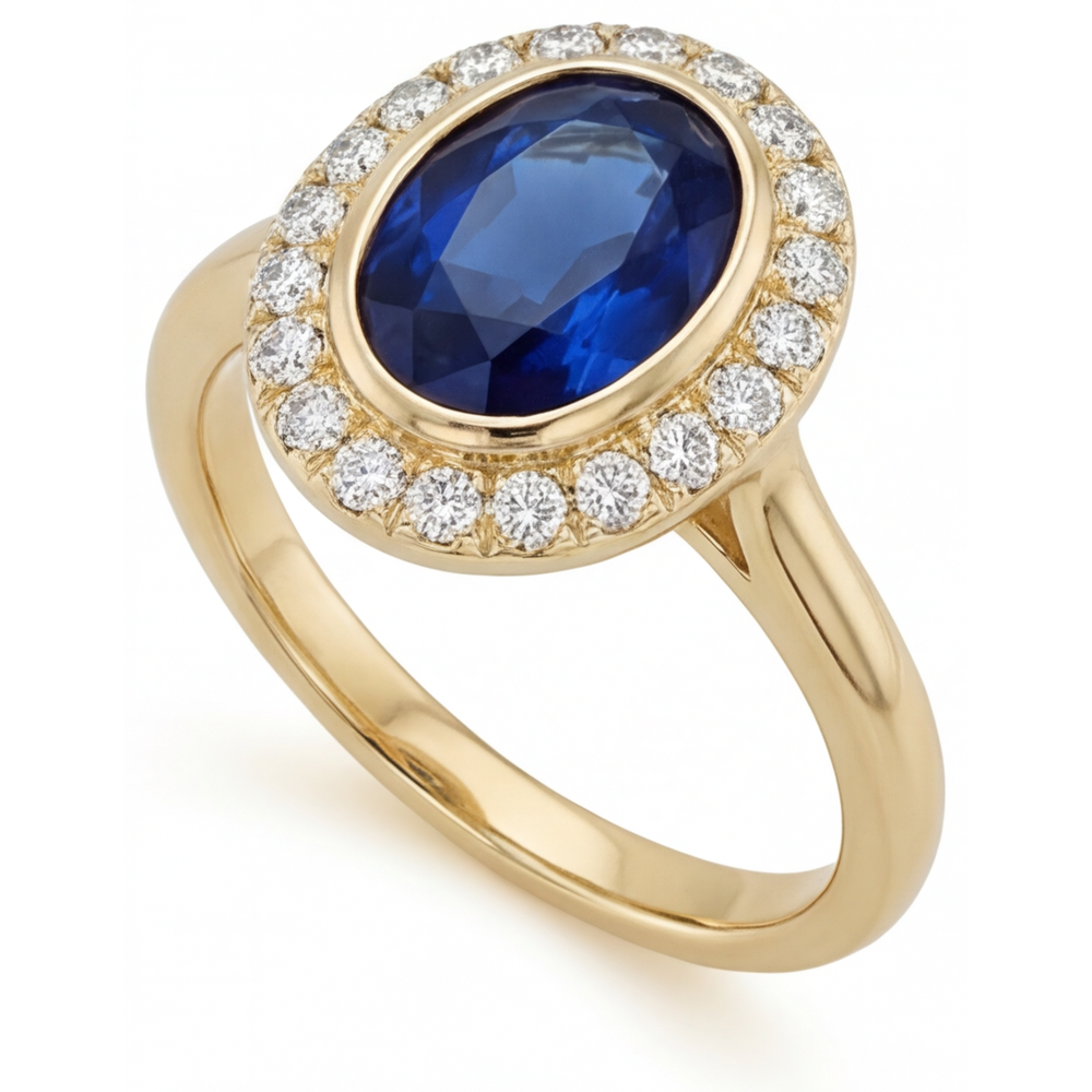 Royalblauer Saphir Farbstein-Ring 4,75-Karat 14 Karat Gelbgold – Seitenansicht