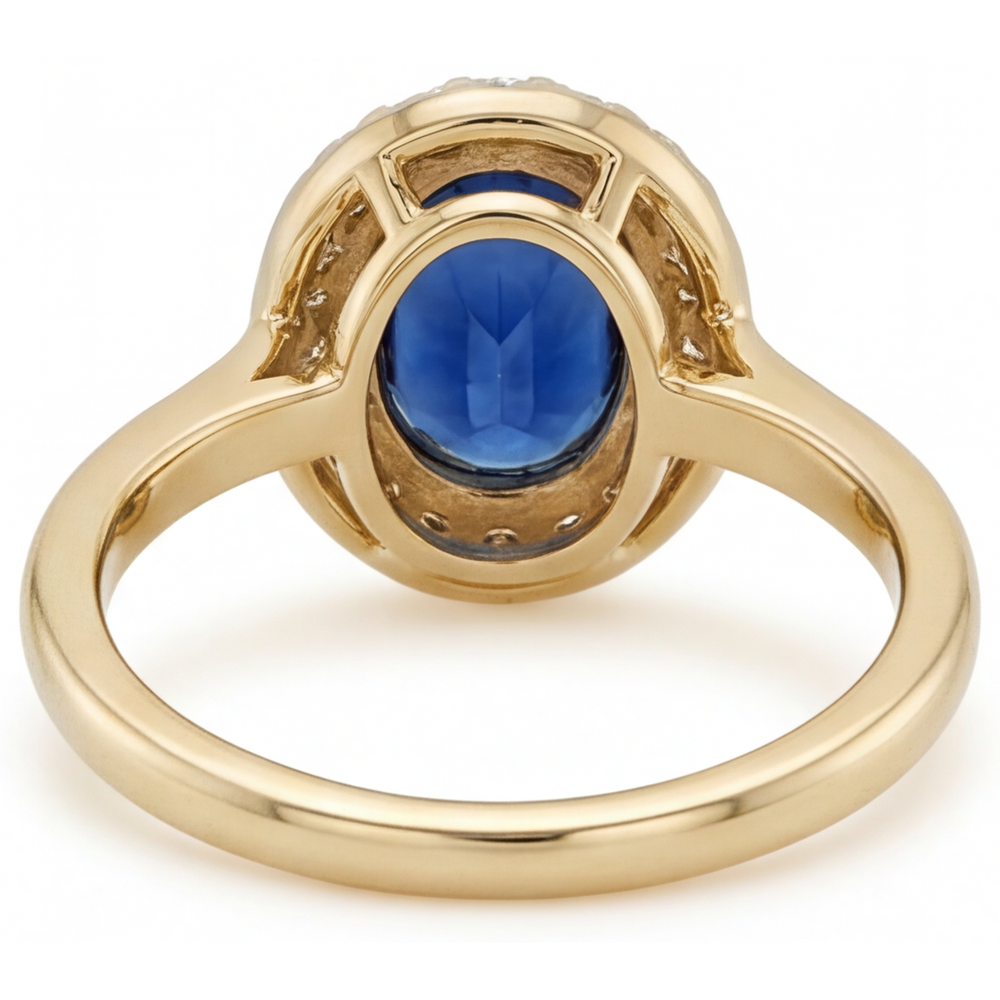 Farbstein-Ring 14 Karat Gelbgold mit Royalblauer Saphir – Draufsicht