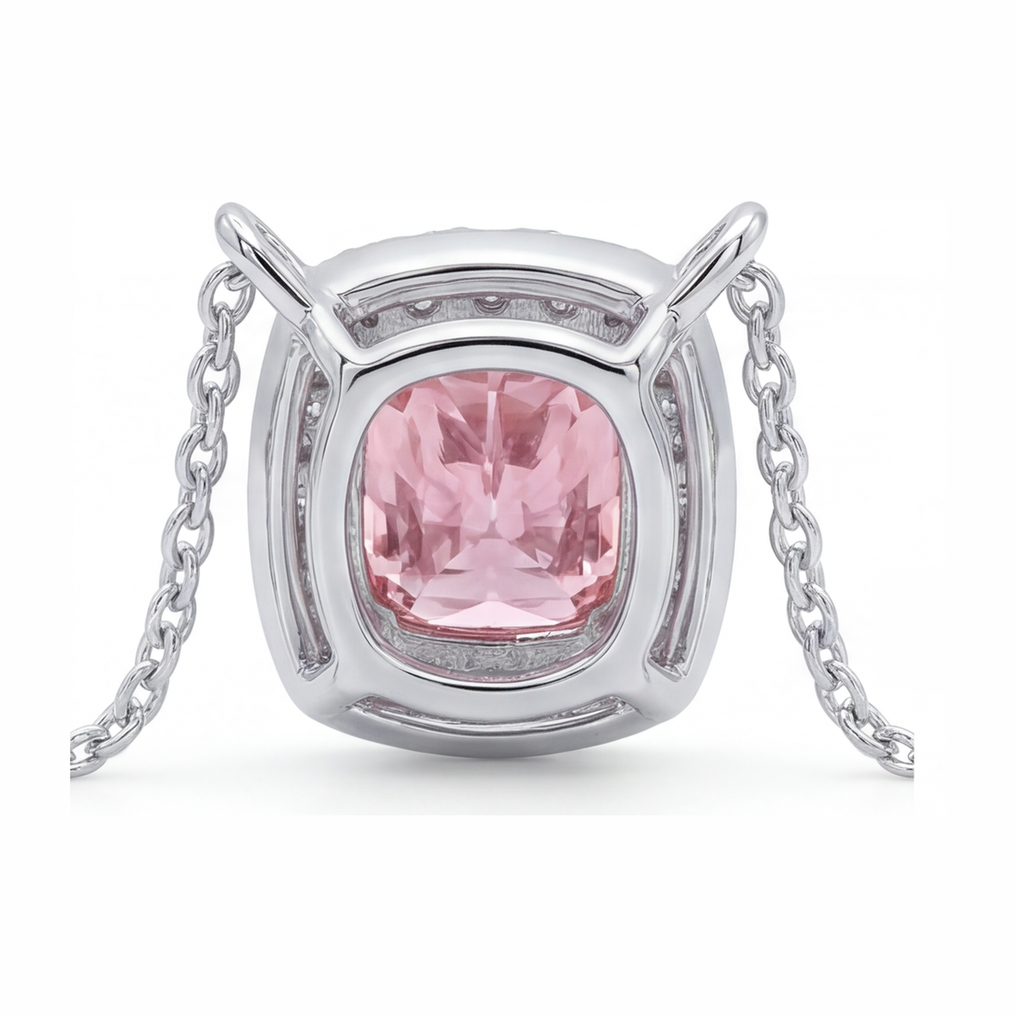 Halskette mit rosa Diamant, 3,75 Karat, im Labor gezüchtet, Halo-Anhänger im Kissenschliff, 14 Karat Weißgold