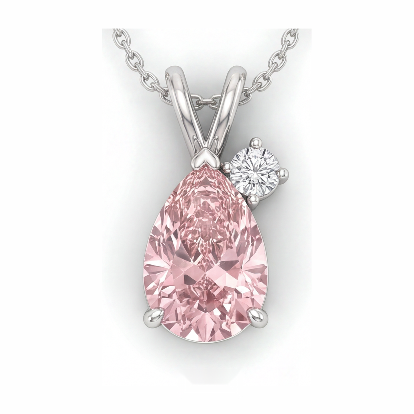 Halskette mit im Labor gezüchtetem rosa Diamanten, 3,5 Karat Tropfen-Bypass-Anhänger, 14 Karat Weißgold