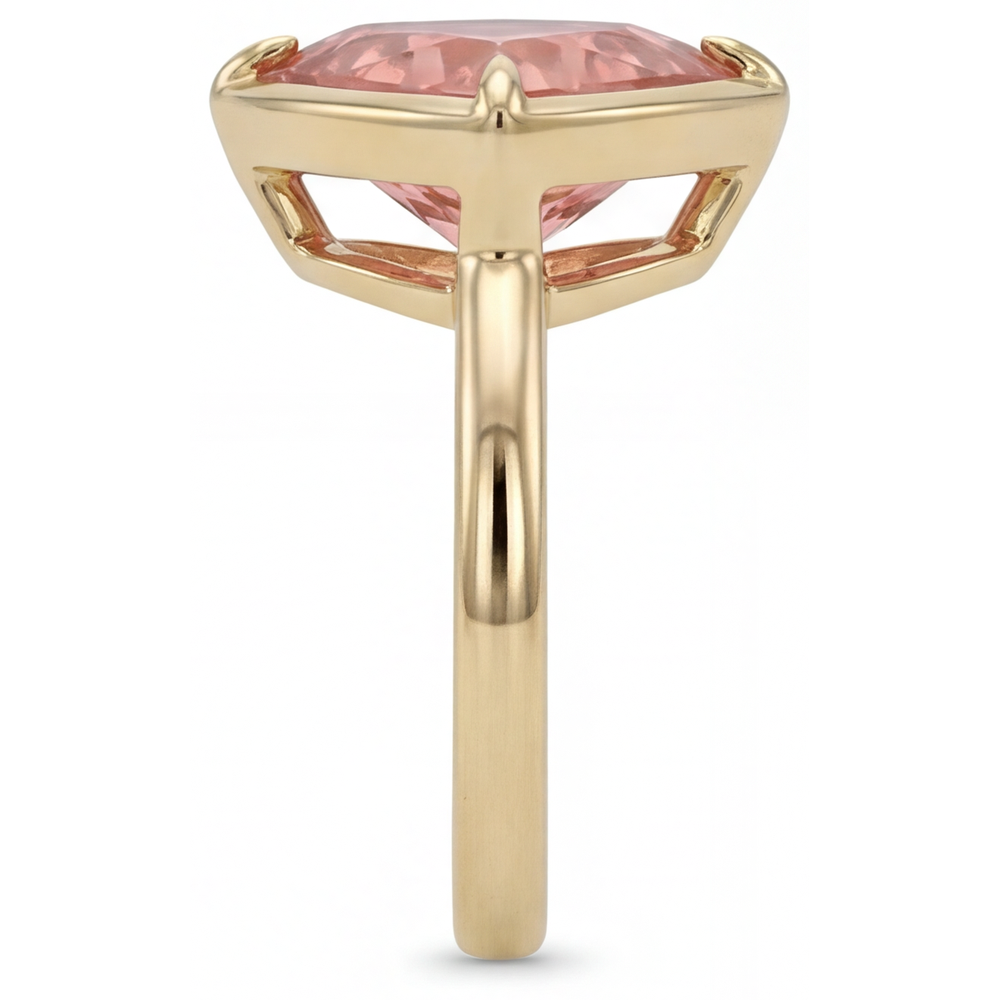 Solitärring mit natürlichem Padparadscha-Saphir, 2,5 Karat, Trillant-Schliff, 14 Karat Gelbgold