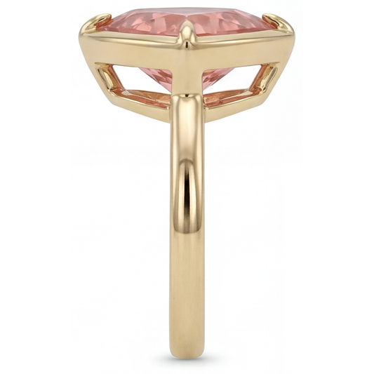 Solitärring mit natürlichem Padparadscha-Saphir, 2,5 Karat, Trillant-Schliff, 14 Karat Gelbgold