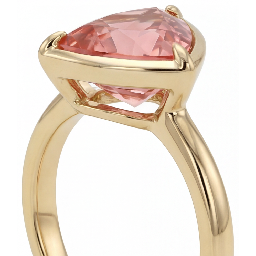 Solitärring mit natürlichem Padparadscha-Saphir, 2,5 Karat, Trillant-Schliff, 14 Karat Gelbgold