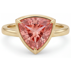 Solitärring mit natürlichem Padparadscha-Saphir, 2,5 Karat, Trillant-Schliff, 14 Karat Gelbgold