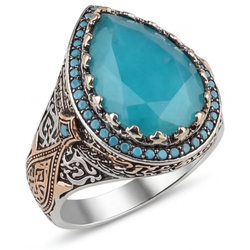 Handgemachter Halo-Fassung Ring – Turquoise 8,5 Karat |