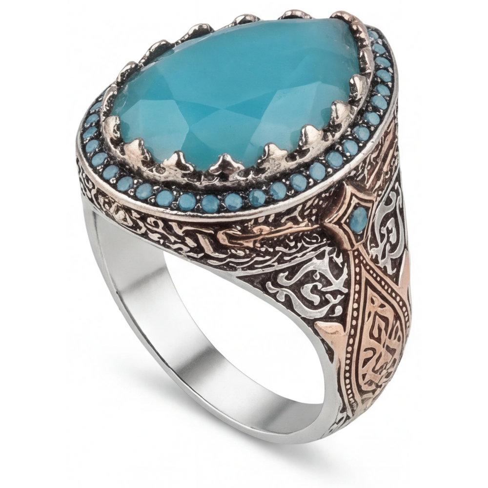 Tropfen-Schliff Turquoise Ring in 14 Karat Zweifarbig Gold – Seitenansicht