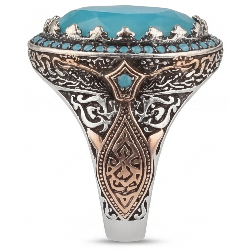Tropfen-Schliff Turquoise Ring in 14 Karat Zweifarbig Gold – Profilansicht