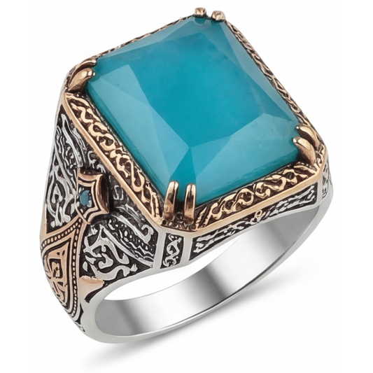 Erdgewonnener Turquoise Halo-Ring – Hauptansicht