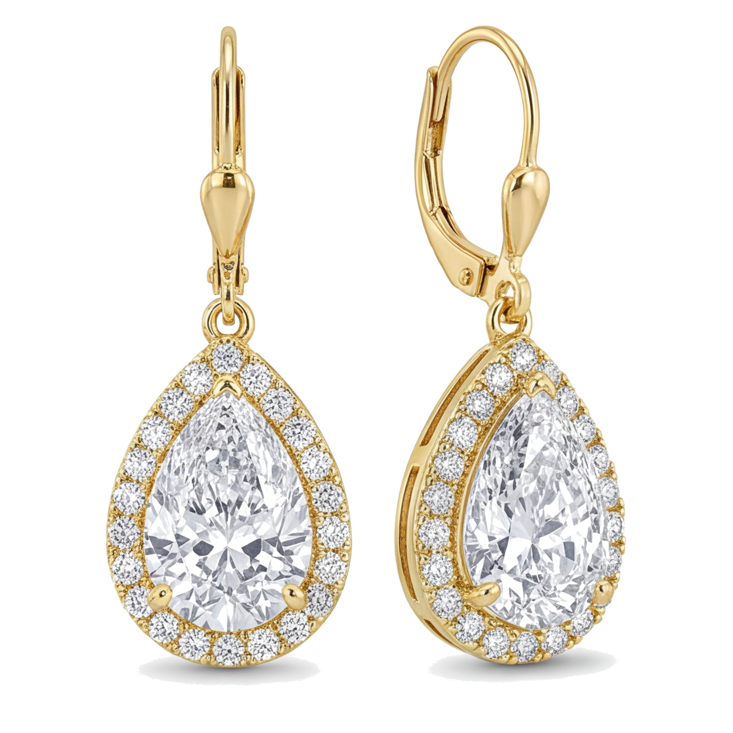 Ohrhänger mit weißen Diamanten 3,5 Karat im Labor gezüchtet Tropfen-Halo Klappbrisur 14 Karat Gelbgold