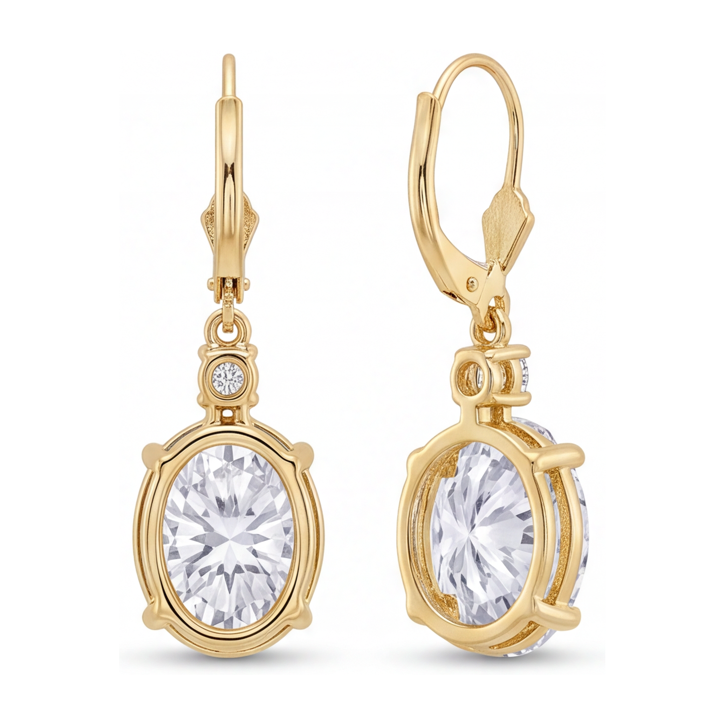 Ohrhänger mit weißen Diamanten, 3 Karat, im Labor gezüchtet, oval, Klappbrisur, 14 Karat Gelbgold