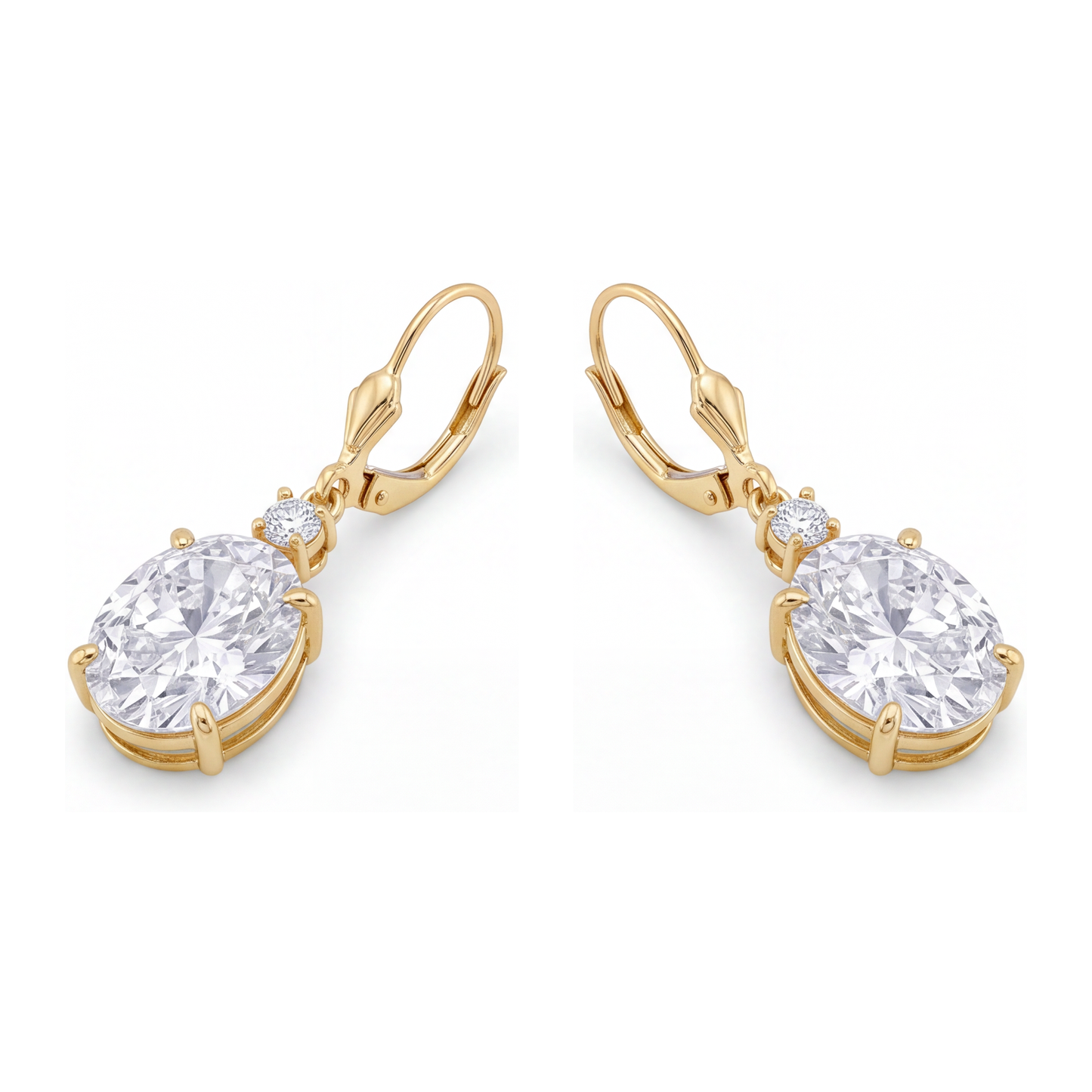 Ohrhänger mit weißen Diamanten, 3 Karat, im Labor gezüchtet, oval, Klappbrisur, 14 Karat Gelbgold