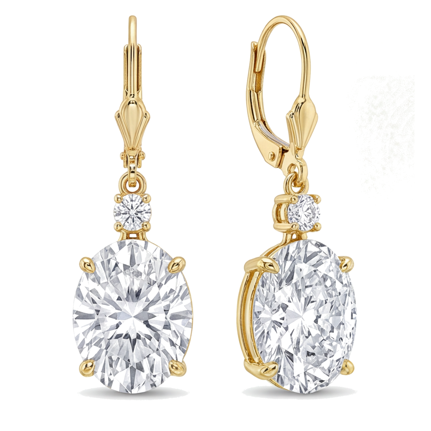 Ohrhänger mit weißen Diamanten, 3 Karat, im Labor gezüchtet, oval, Klappbrisur, 14 Karat Gelbgold