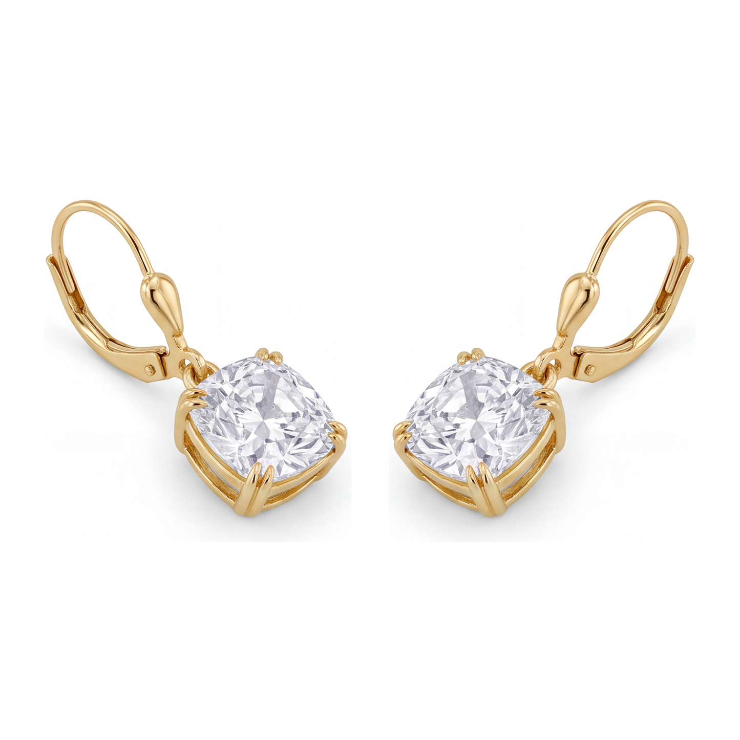 Tropfenohrringe mit weißen Diamanten, 4 Karat, im Labor gezüchtet, Kissenschliff, Klappbrisur, 14 Karat Gelbgold