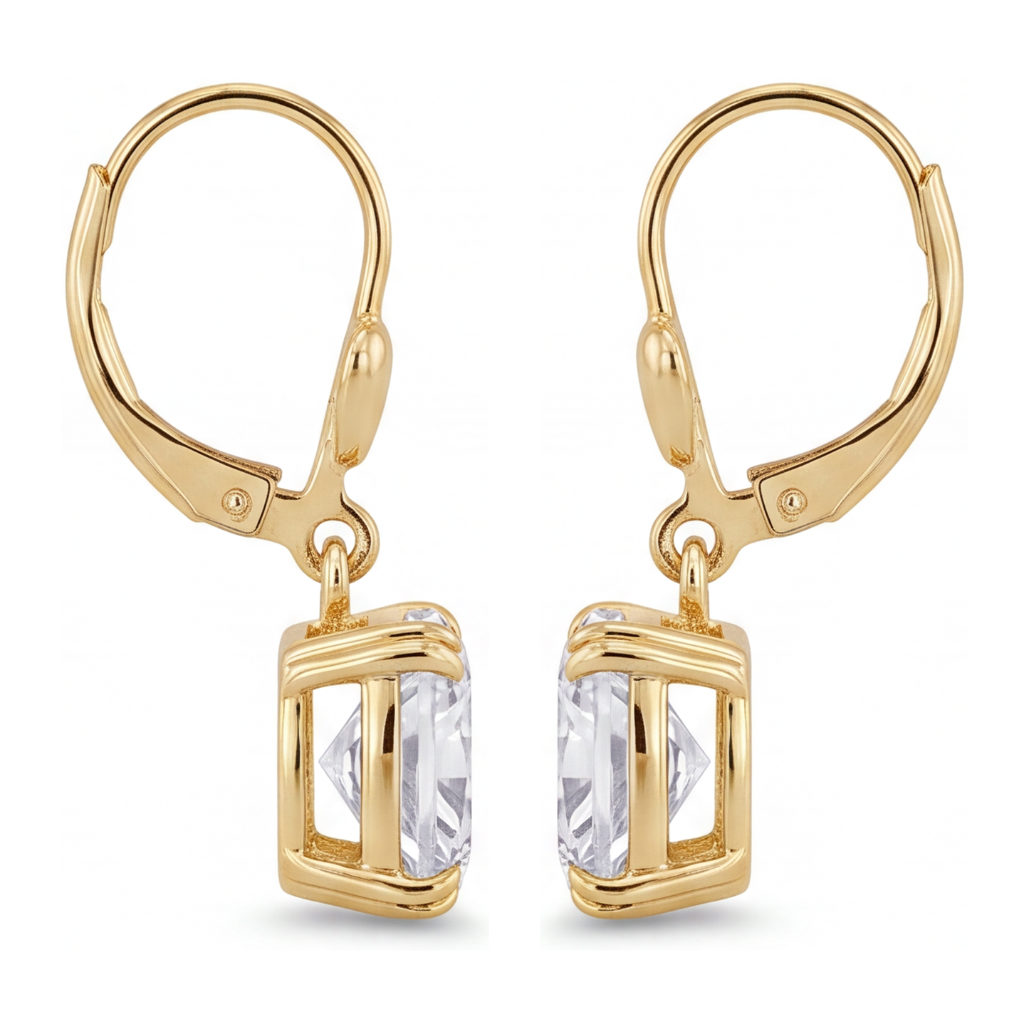 Tropfenohrringe mit weißen Diamanten, 4 Karat, im Labor gezüchtet, Kissenschliff, Klappbrisur, 14 Karat Gelbgold