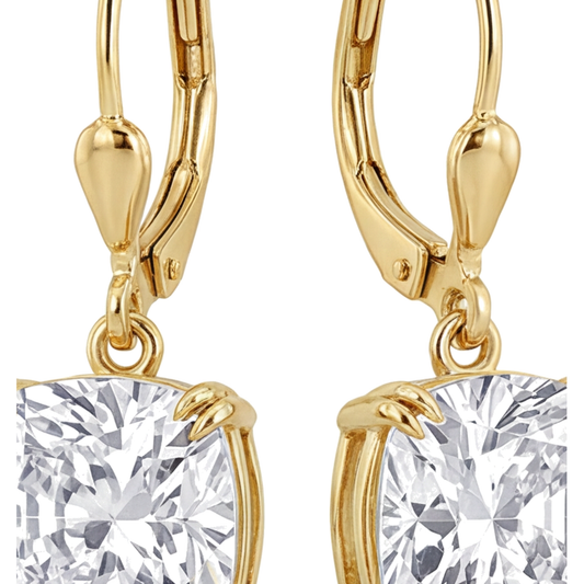Tropfenohrringe mit weißen Diamanten, 4 Karat, im Labor gezüchtet, Kissenschliff, Klappbrisur, 14 Karat Gelbgold