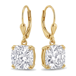 Tropfenohrringe mit weißen Diamanten, 4 Karat, im Labor gezüchtet, Kissenschliff, Klappbrisur, 14 Karat Gelbgold