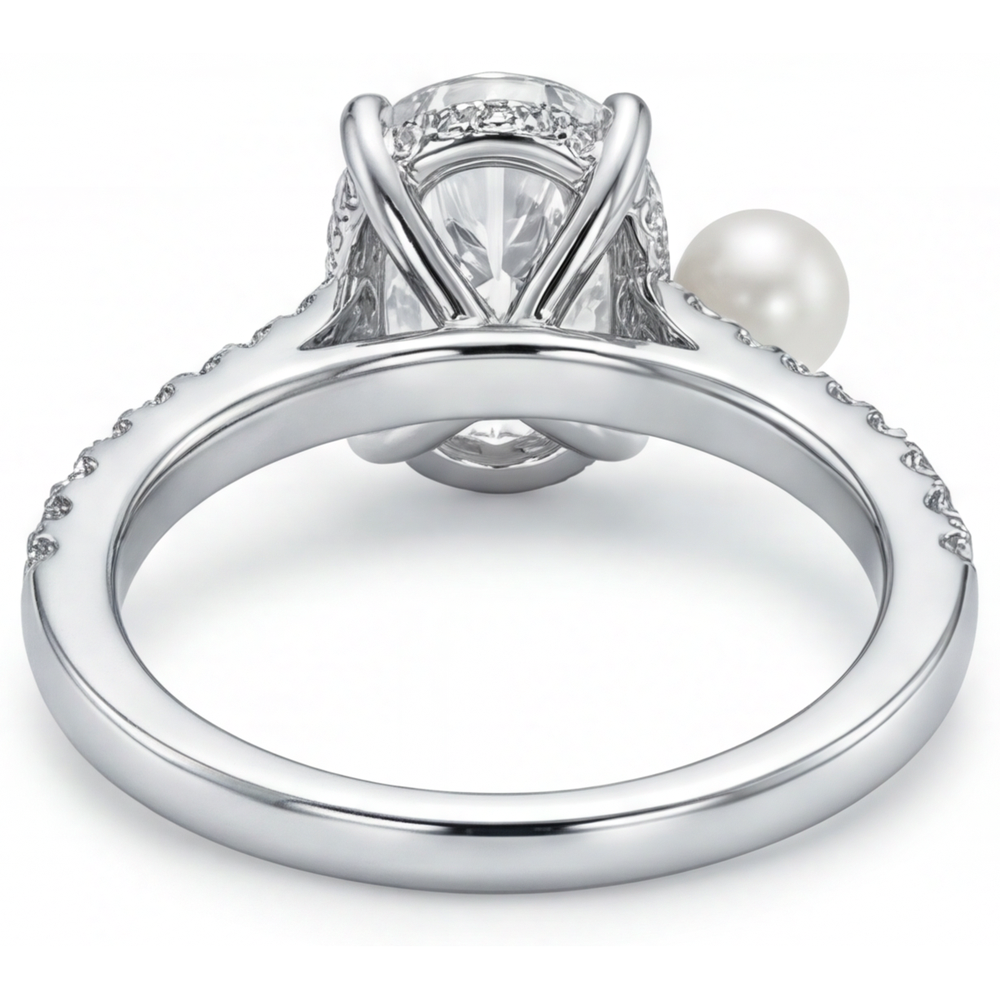 Authentischer Zuchtperle Solitär-Ring mit Akzenten 3 Karat 14K Weißgold – Profilansicht